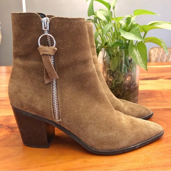 Aldo Shoes - Aldo Suede Genuine Leather Boho Brown Chunky Block Heels Ankle Boots Booties.